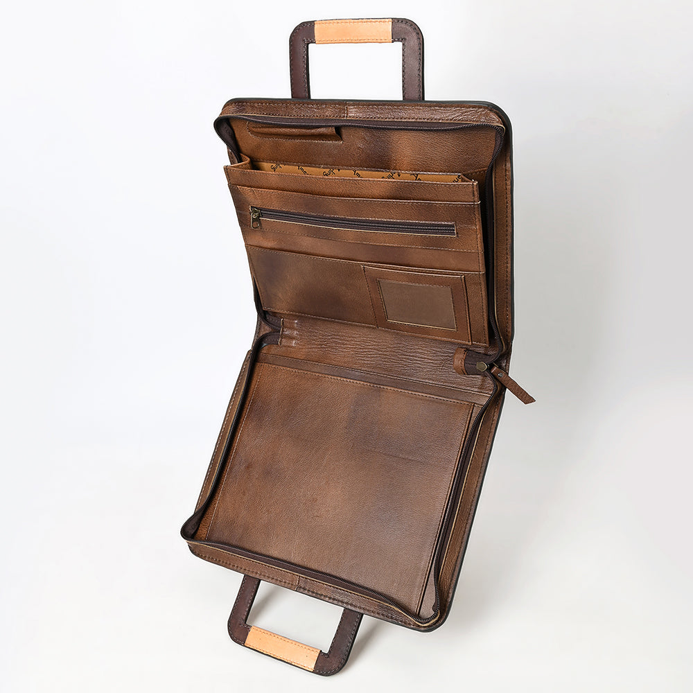 ADBG1194 American Darling Western Hand Tooled Leather Briefcase Bag Genuine Leather