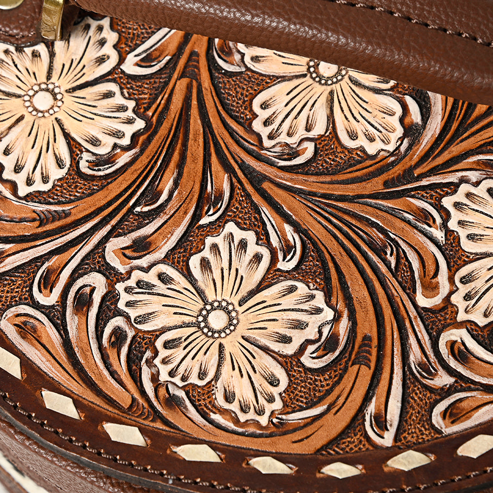 ADBGA491 American Darling Round Jewelry Case Hand-Tooled Leather & Cowhide Western Organizer