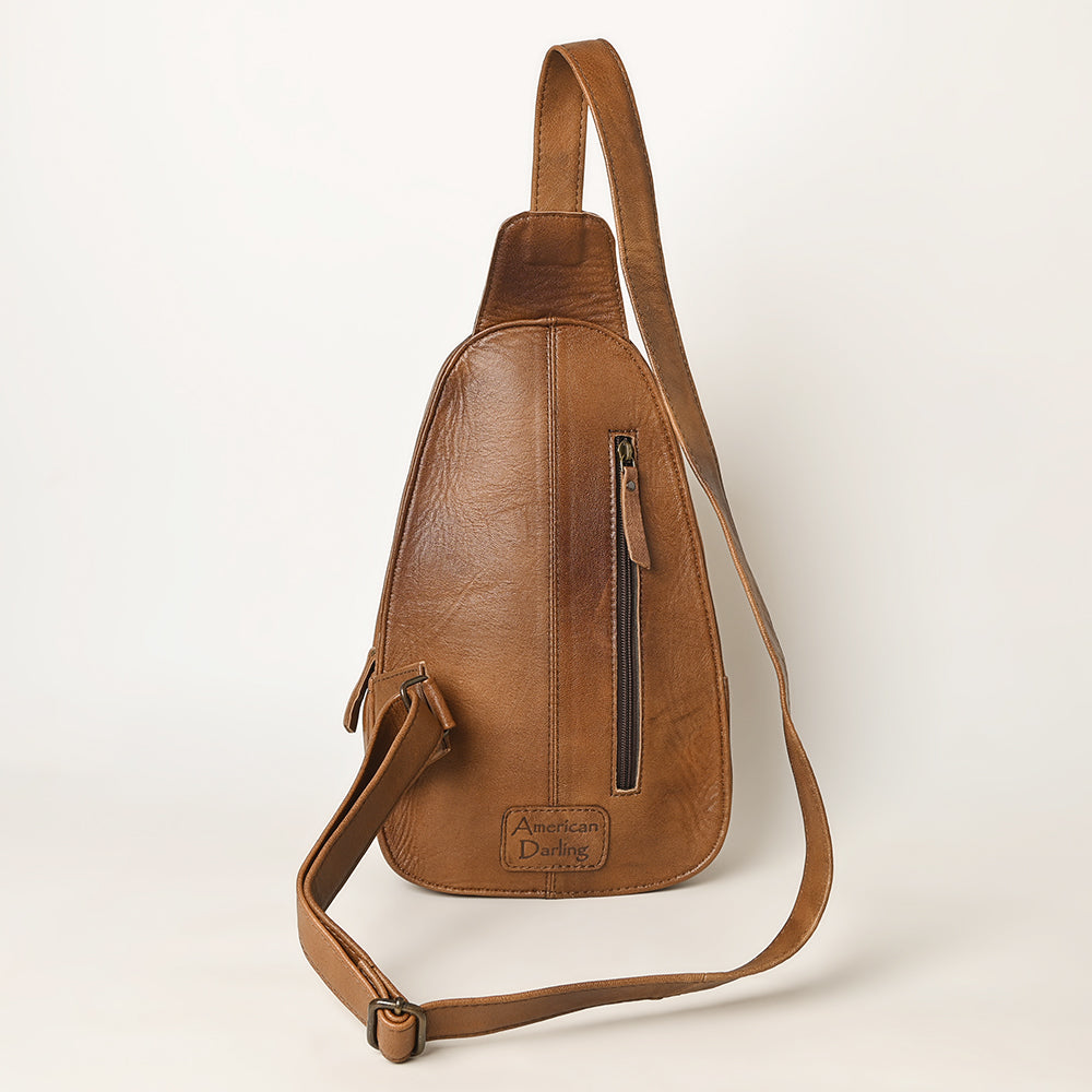 ADBG1146 American Darling Saddle Blanket Sling Bag -Floral Tooled Leather Backpack
