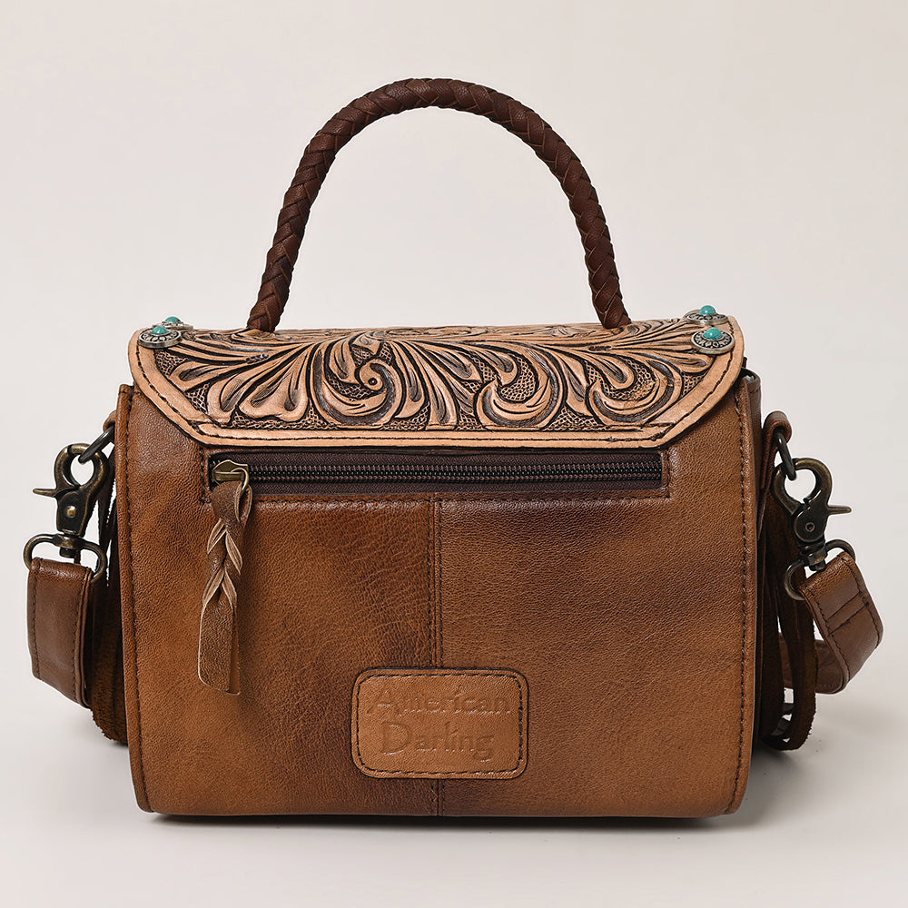 ADBG1388B American Darling Western Leather Small Crossbody Bag with Hair-On Cowhide and Tooled Flap