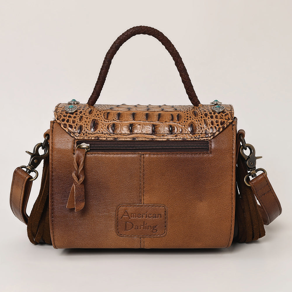 ADBG1388C American Darling Western Leather Small Crossbody Bag with Hair-On Cowhide & Embossed Concho Detail