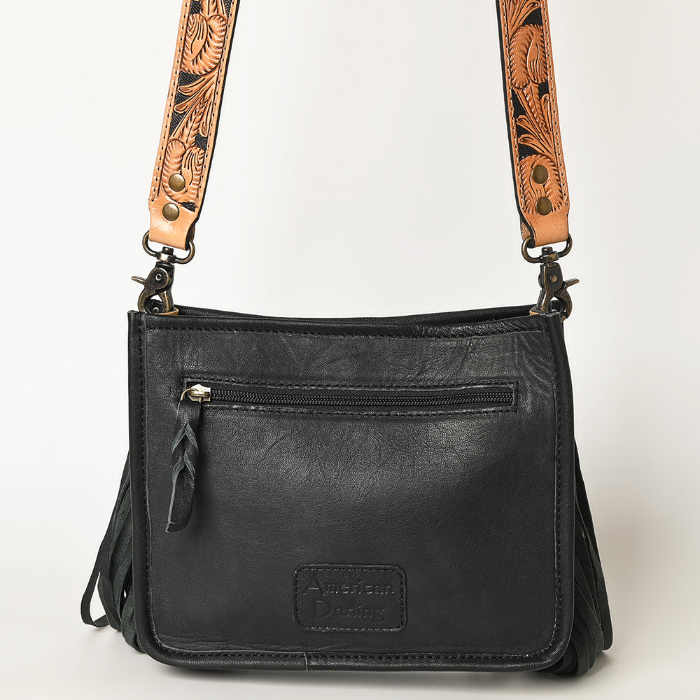 ADBG324 Southwestern Wool Saddle Blanket Messenger Bag with Tooled Leather Strap & Fringe