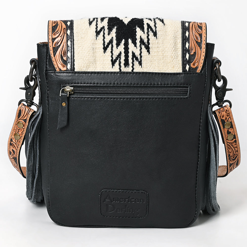 LC-ADBG856 Western Cowhide & Saddle Blanket Messenger Bag with Hand-Tooled Leather and Fringe American Darling