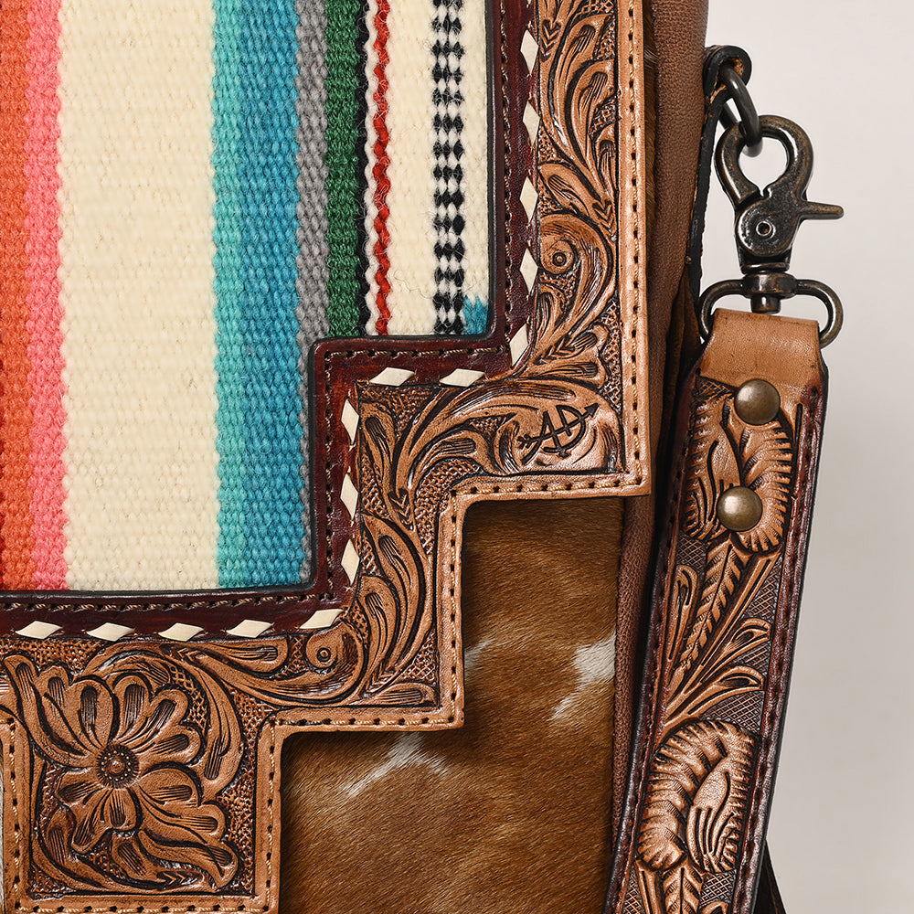 ADBG856 American Darling Hand Tooled Floral & Cowhide Messenger Bag with Saddle Blanket