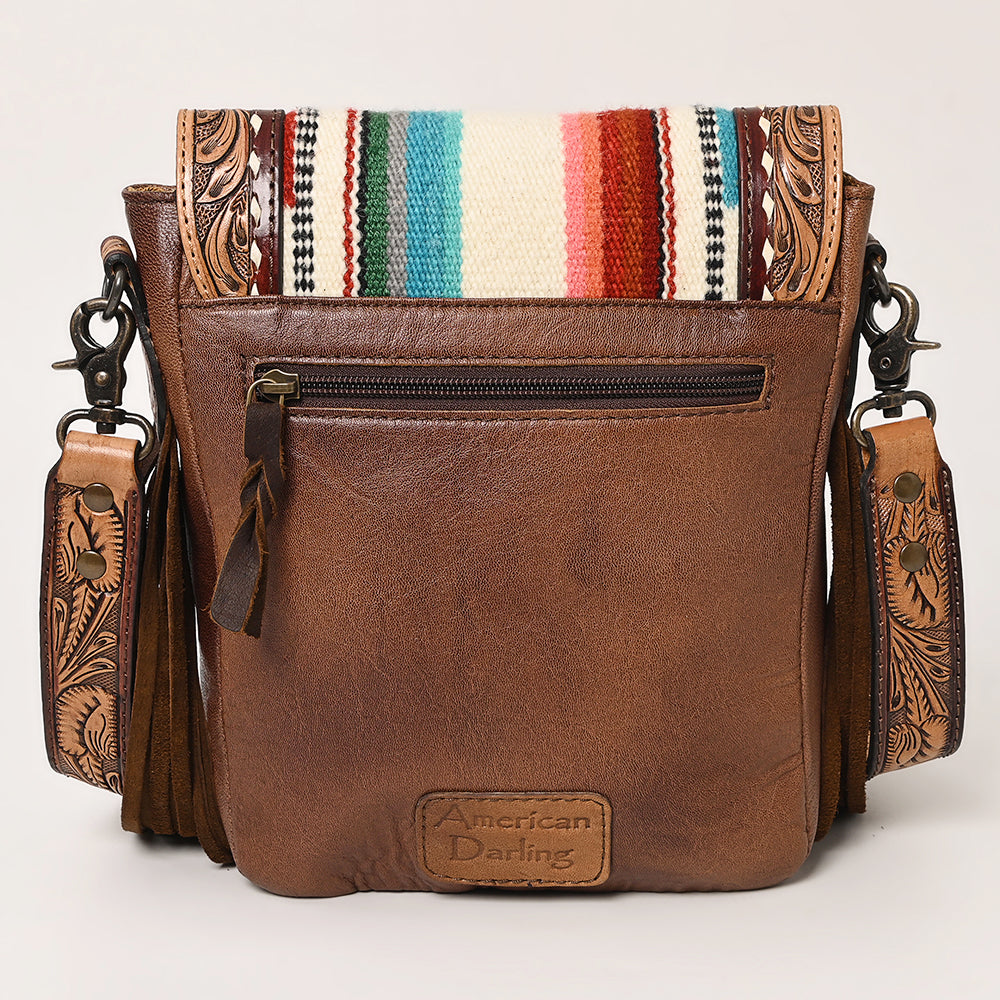 ADBG856 American Darling Hand Tooled Floral & Cowhide Messenger Bag with Saddle Blanket