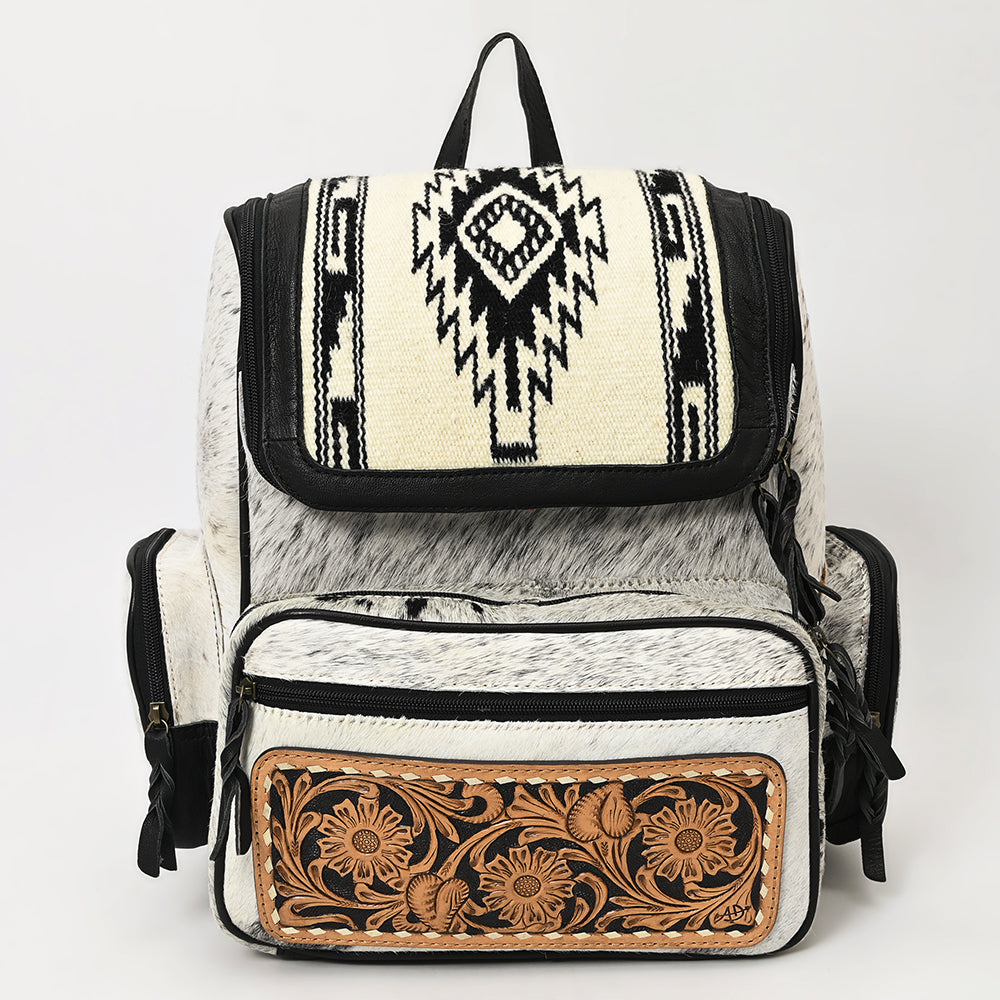 ADBG860 Western Wool & Cowhide Backpack with Tooled Leather Accent Pocket