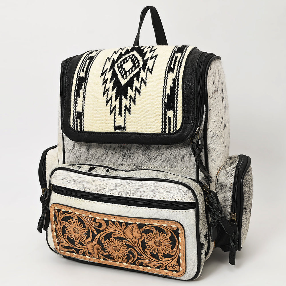 ADBG860 Western Wool & Cowhide Backpack with Tooled Leather Accent Pocket