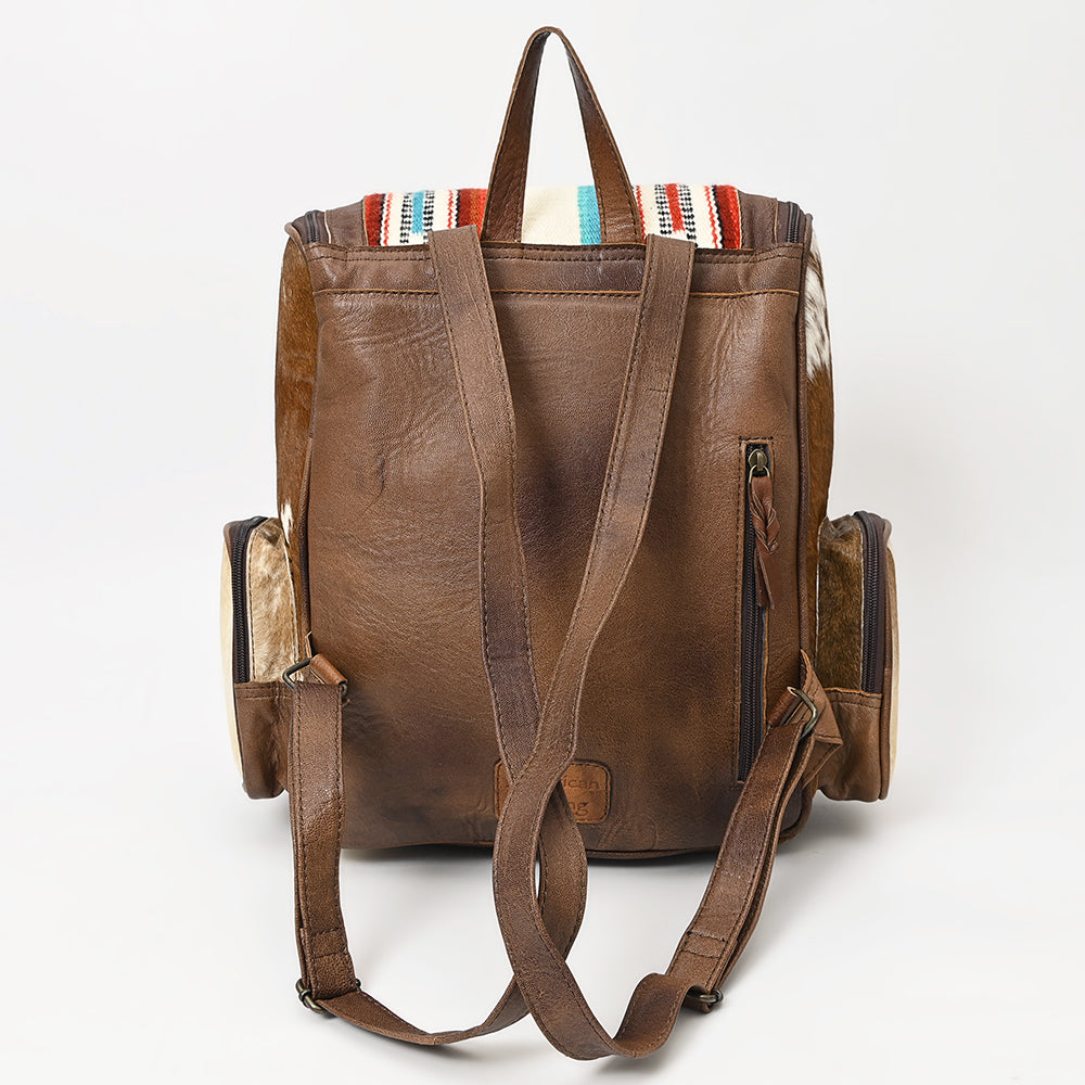 ADBG860 Western Wool & Cowhide Backpack with Tooled Leather Accent Pocket