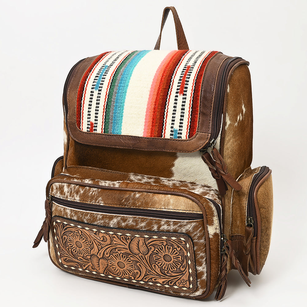 ADBG860 Western Wool & Cowhide Backpack with Tooled Leather Accent Pocket