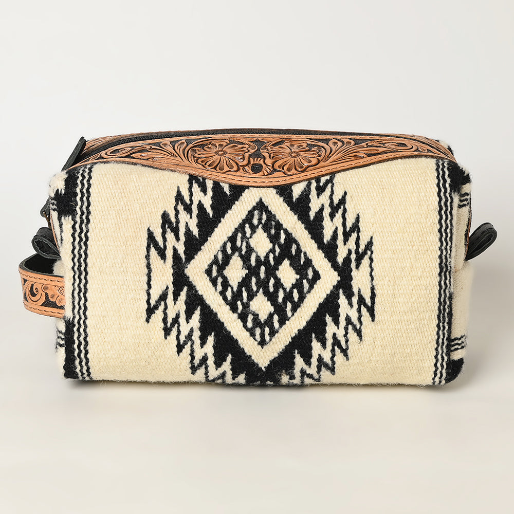 ADBG995 Western Saddle Blanket Toiletry Bag with Tooled Leather Trim American Darling Travel Case