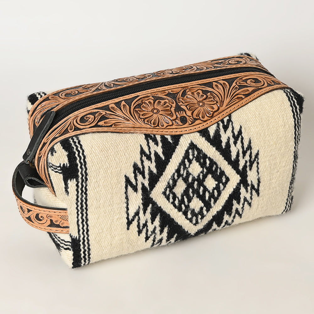 ADBG995 Western Saddle Blanket Toiletry Bag with Tooled Leather Trim American Darling Travel Case