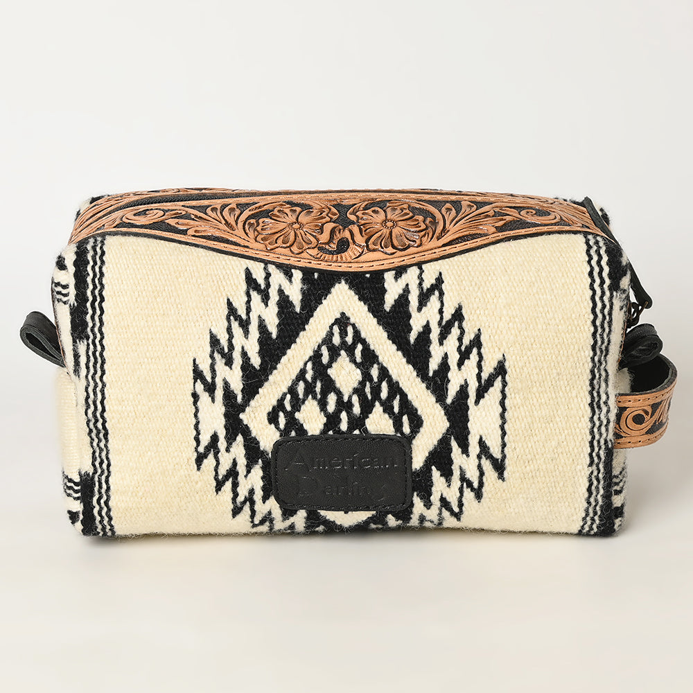 ADBG995 Western Saddle Blanket Toiletry Bag with Tooled Leather Trim American Darling Travel Case