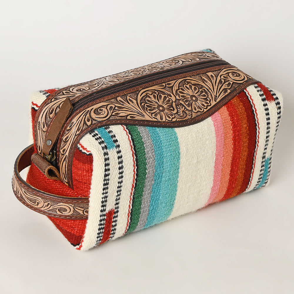 ADBG995 Western Saddle Blanket Toiletry Bag with Tooled Leather Trim American Darling Travel Case
