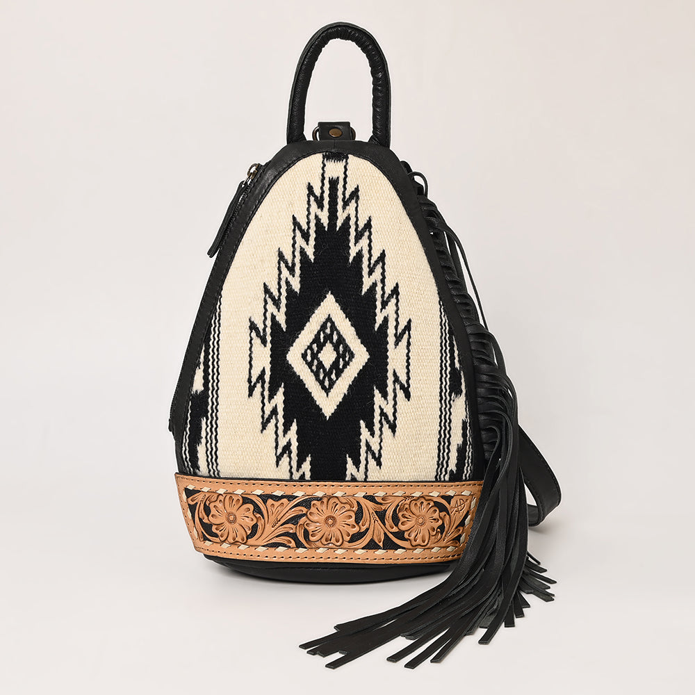 ADBG1125 American Darling Handcrafted Western Leather Sling Bag with Floral Carved Design & Saddle Blanket Detail