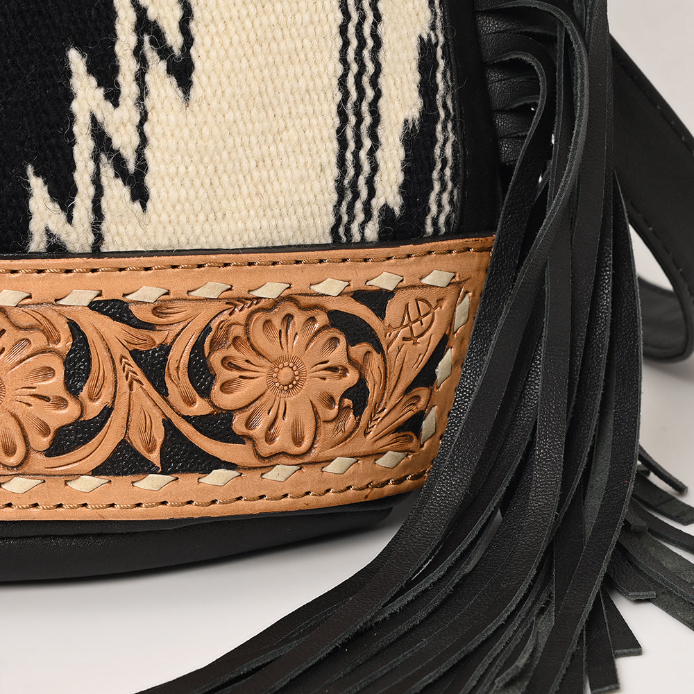 ADBG1125 American Darling Handcrafted Western Leather Sling Bag with Floral Carved Design & Saddle Blanket Detail