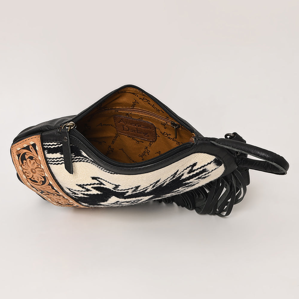 ADBG1125 American Darling Handcrafted Western Leather Sling Bag with Floral Carved Design & Saddle Blanket Detail