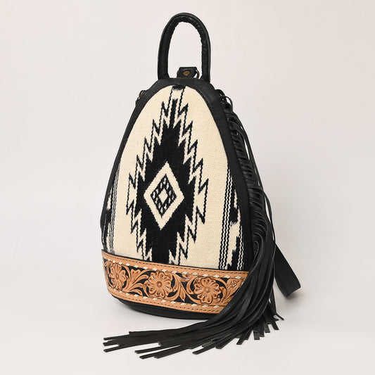 ADBG1125 American Darling Handcrafted Western Leather Sling Bag with Floral Carved Design & Saddle Blanket Detail