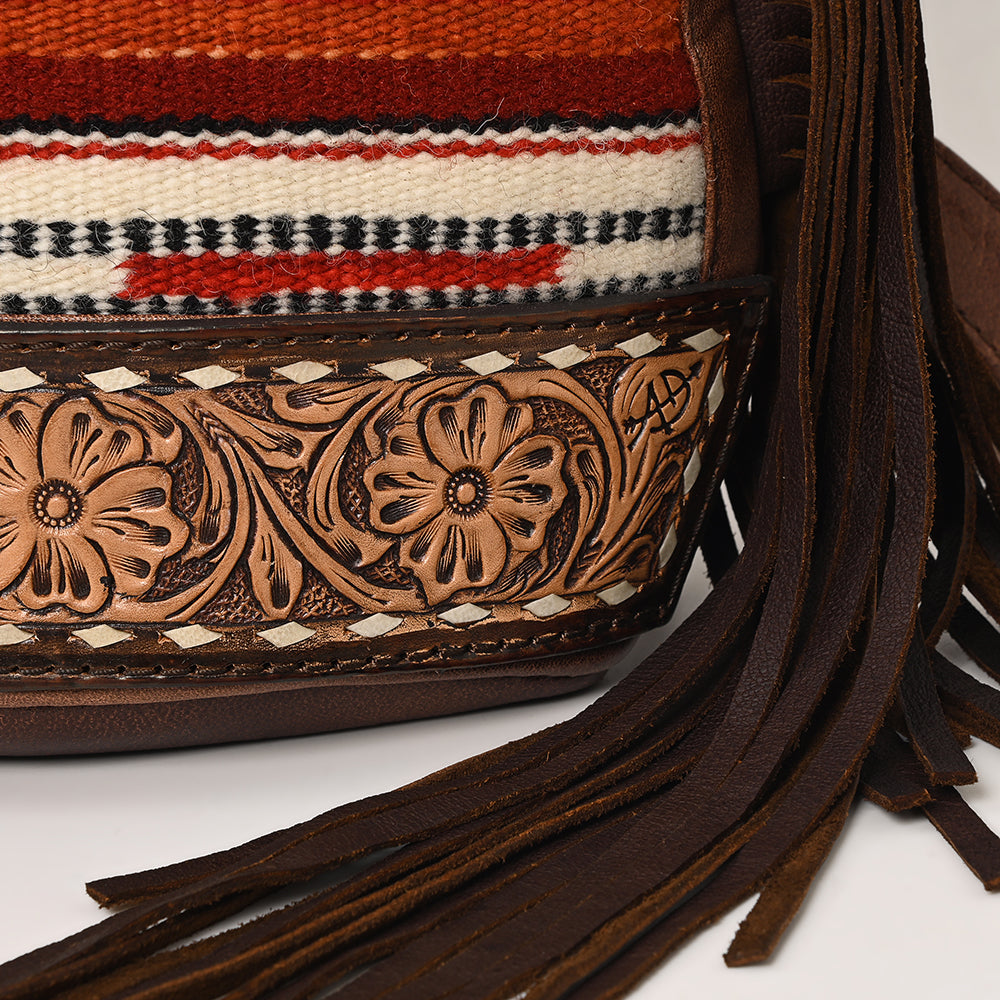 ADBG1125 American Darling Handcrafted Western Leather Sling Bag with Floral Carved Design & Saddle Blanket Detail