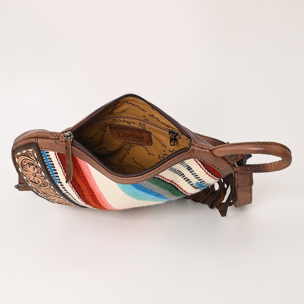 ADBG1125 American Darling Handcrafted Western Leather Sling Bag with Floral Carved Design & Saddle Blanket Detail