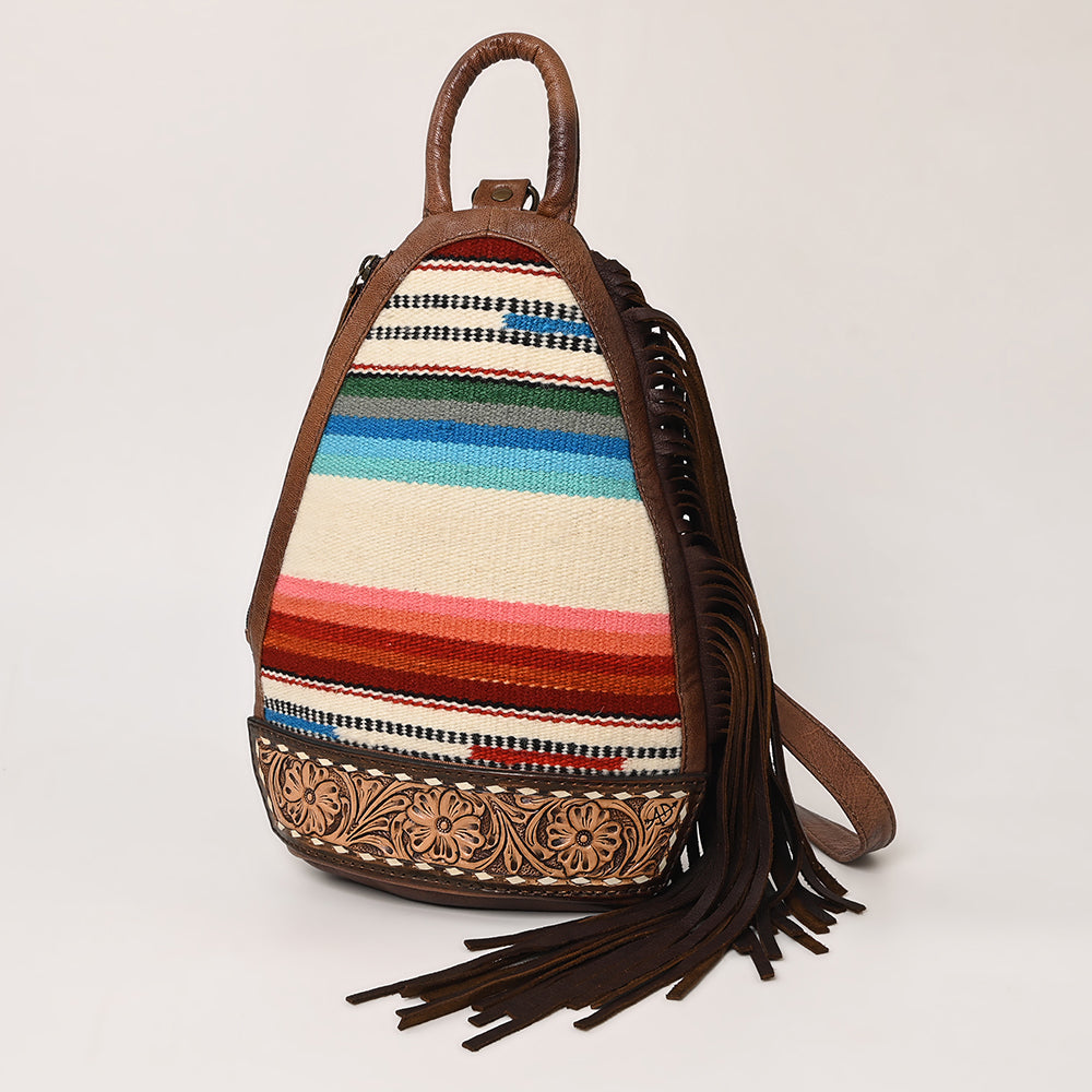ADBG1125 American Darling Handcrafted Western Leather Sling Bag with Floral Carved Design & Saddle Blanket Detail