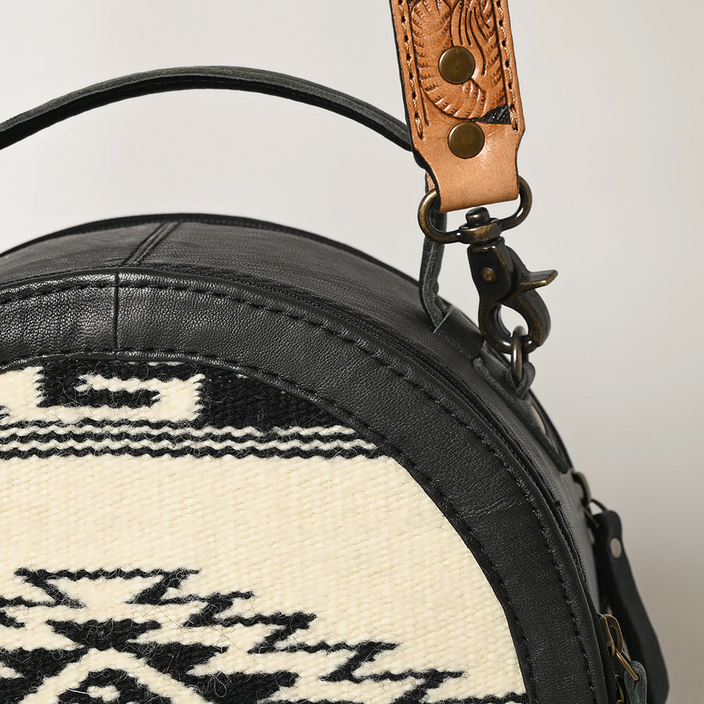 ADBG1391 American Darling Western Leather Canteen Bag with Hand Woven Saddle Blanket & Tooled Strap