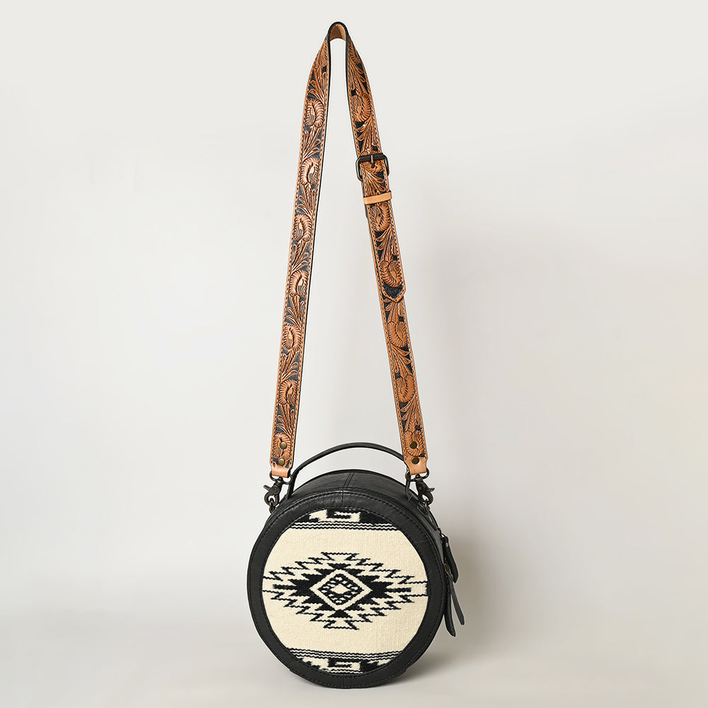 ADBG1391 American Darling Western Leather Canteen Bag with Hand Woven Saddle Blanket & Tooled Strap