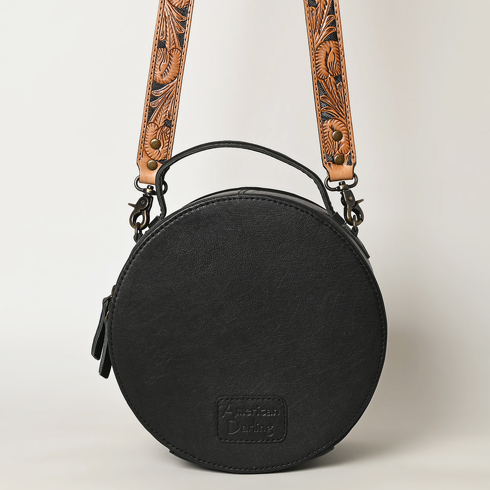 ADBG1391 American Darling Western Leather Canteen Bag with Hand Woven Saddle Blanket & Tooled Strap