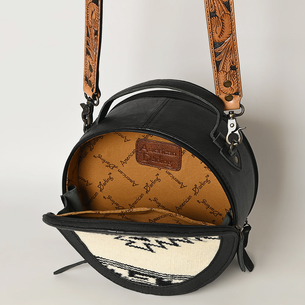 ADBG1391 American Darling Western Leather Canteen Bag with Hand Woven Saddle Blanket & Tooled Strap