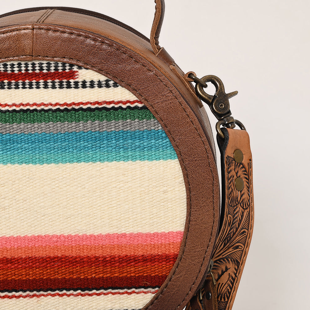 ADBG1391 American Darling Western Leather Canteen Bag with Hand Woven Saddle Blanket & Tooled Strap