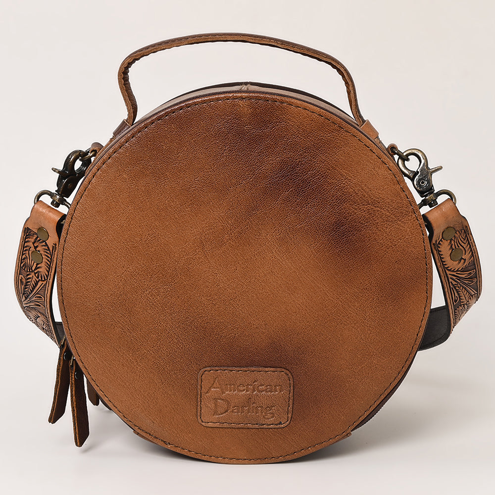 ADBG1391 American Darling Western Leather Canteen Bag with Hand Woven Saddle Blanket & Tooled Strap