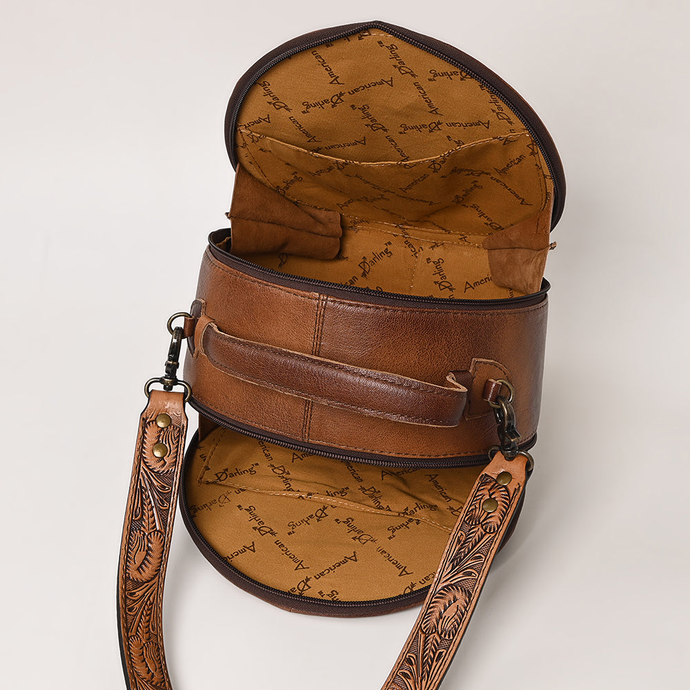 ADBG1391 American Darling Western Leather Canteen Bag with Hand Woven Saddle Blanket & Tooled Strap