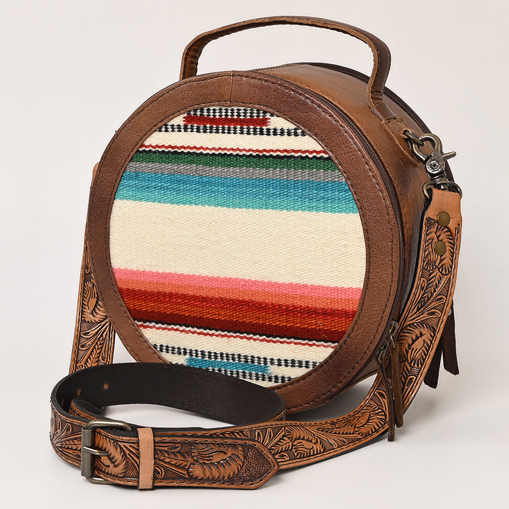 ADBG1391 American Darling Western Leather Canteen Bag with Hand Woven Saddle Blanket & Tooled Strap