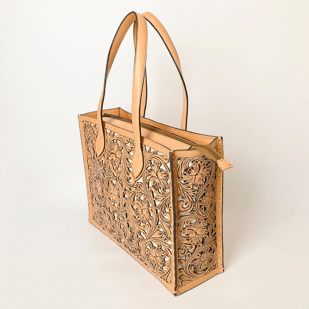 ADBGZ787 Large Hand-Tooled Leather Tote Bag - Full Floral Western Design