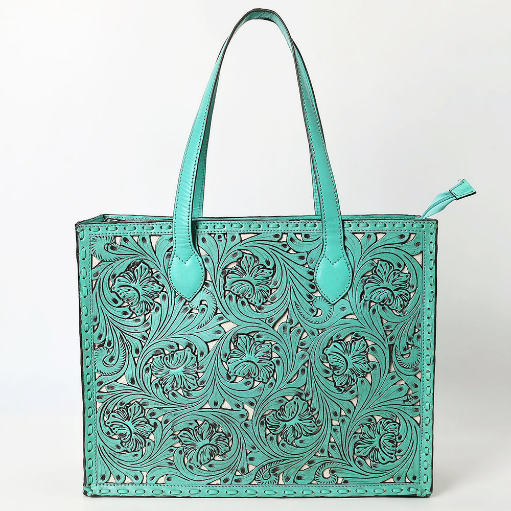 ADBGZ787 Large Hand-Tooled Leather Tote Bag - Full Floral Western Design