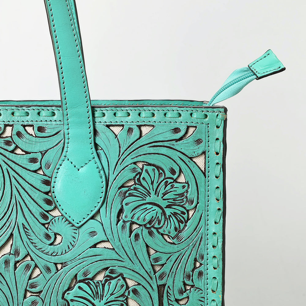 ADBGZ787 Large Hand-Tooled Leather Tote Bag - Full Floral Western Design