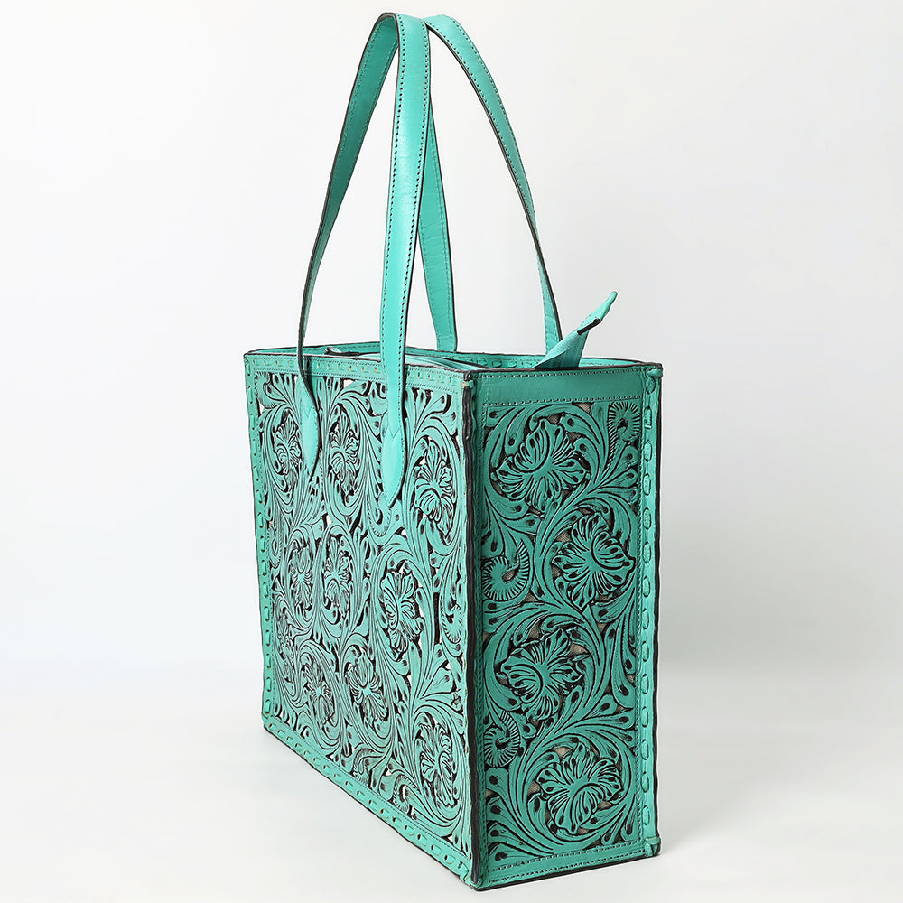 ADBGZ787 Large Hand-Tooled Leather Tote Bag - Full Floral Western Design
