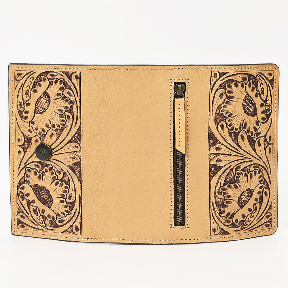 ADBGZ788 Hand-Tooled Leather Long Wallet - Western Floral Design