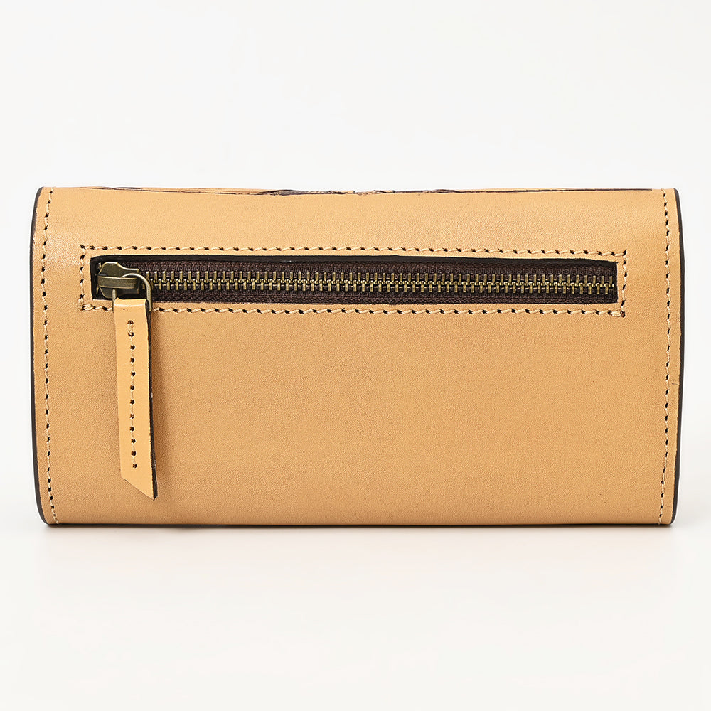 ADBGZ788 Hand-Tooled Leather Long Wallet - Western Floral Design