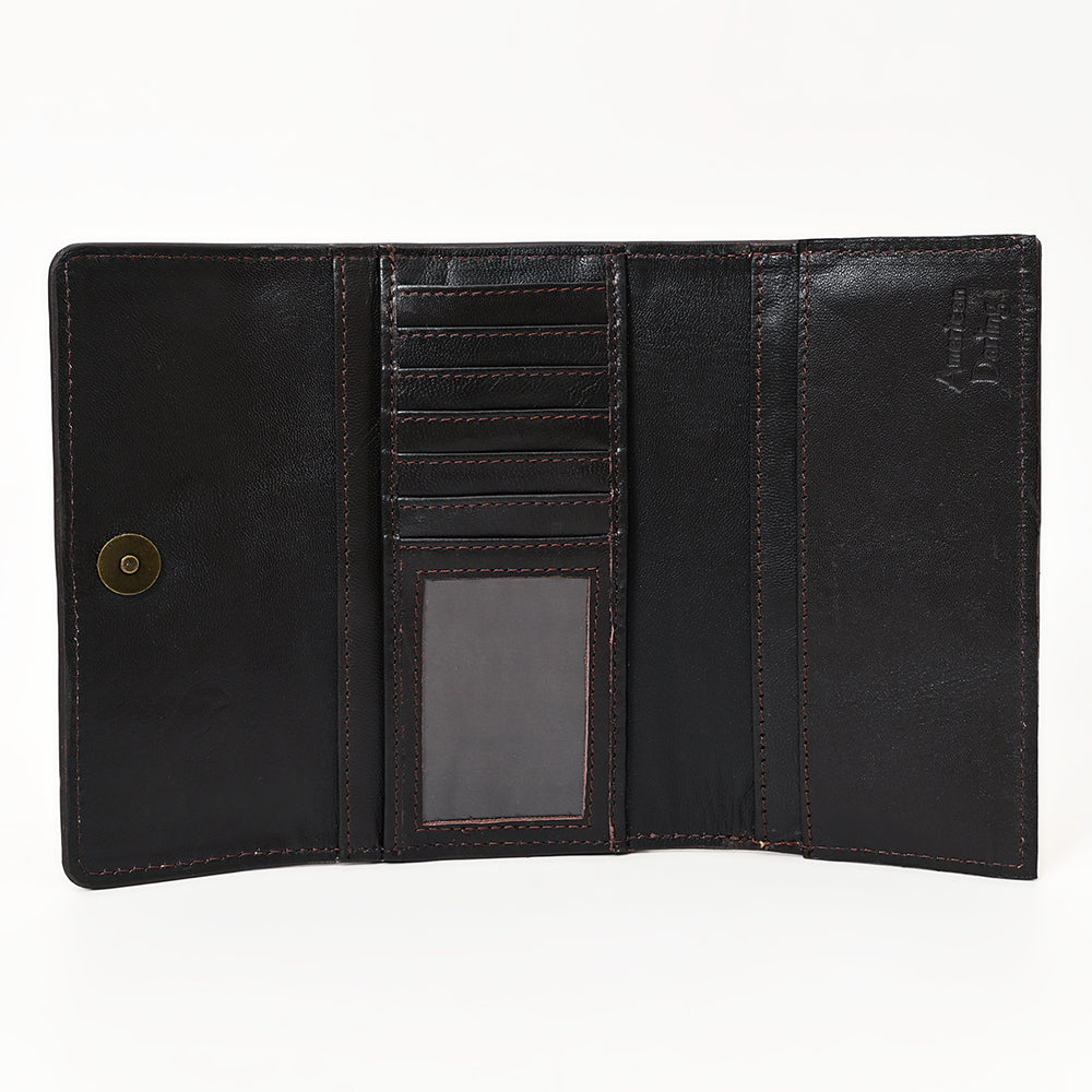 ADBGZ788 Hand-Tooled Leather Long Wallet - Western Floral Design