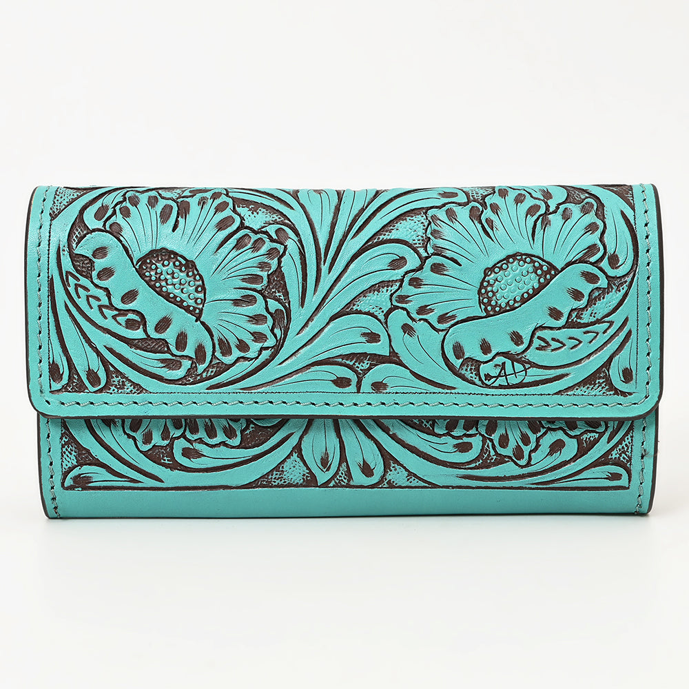 ADBGZ788 Hand-Tooled Leather Long Wallet - Western Floral Design