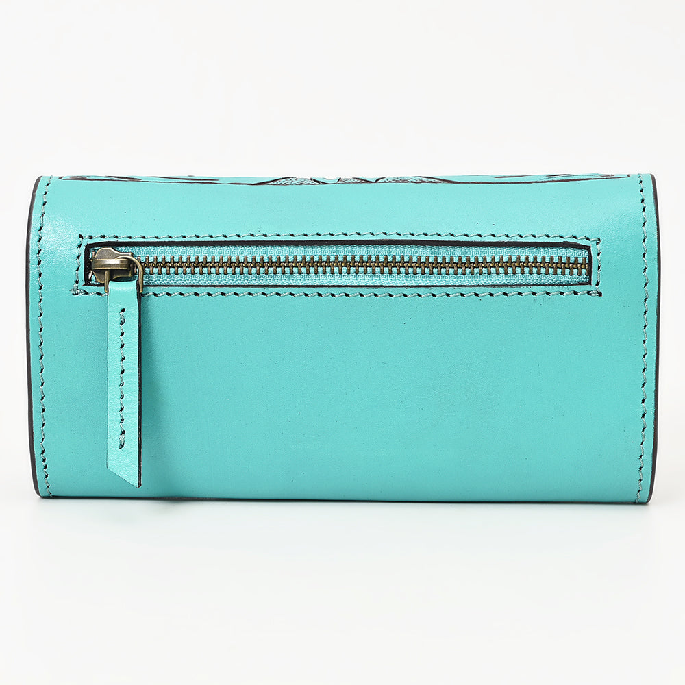 ADBGZ788 Hand-Tooled Leather Long Wallet - Western Floral Design