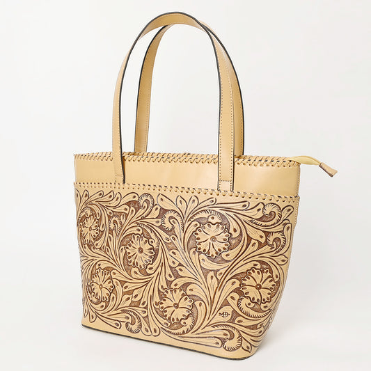 ADBGZ789 Hand-Tooled Leather Tote Bag - Western Floral Design