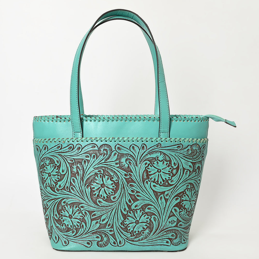 ADBGZ789 Hand-Tooled Leather Tote Bag - Western Floral Design