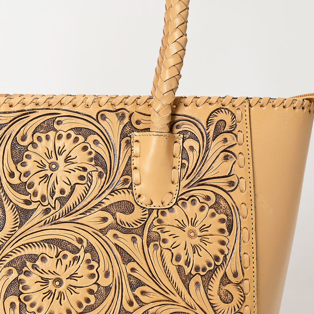 ADBGZ794 Hand-Tooled Leather Western Tote with Braided Handles - American Darling