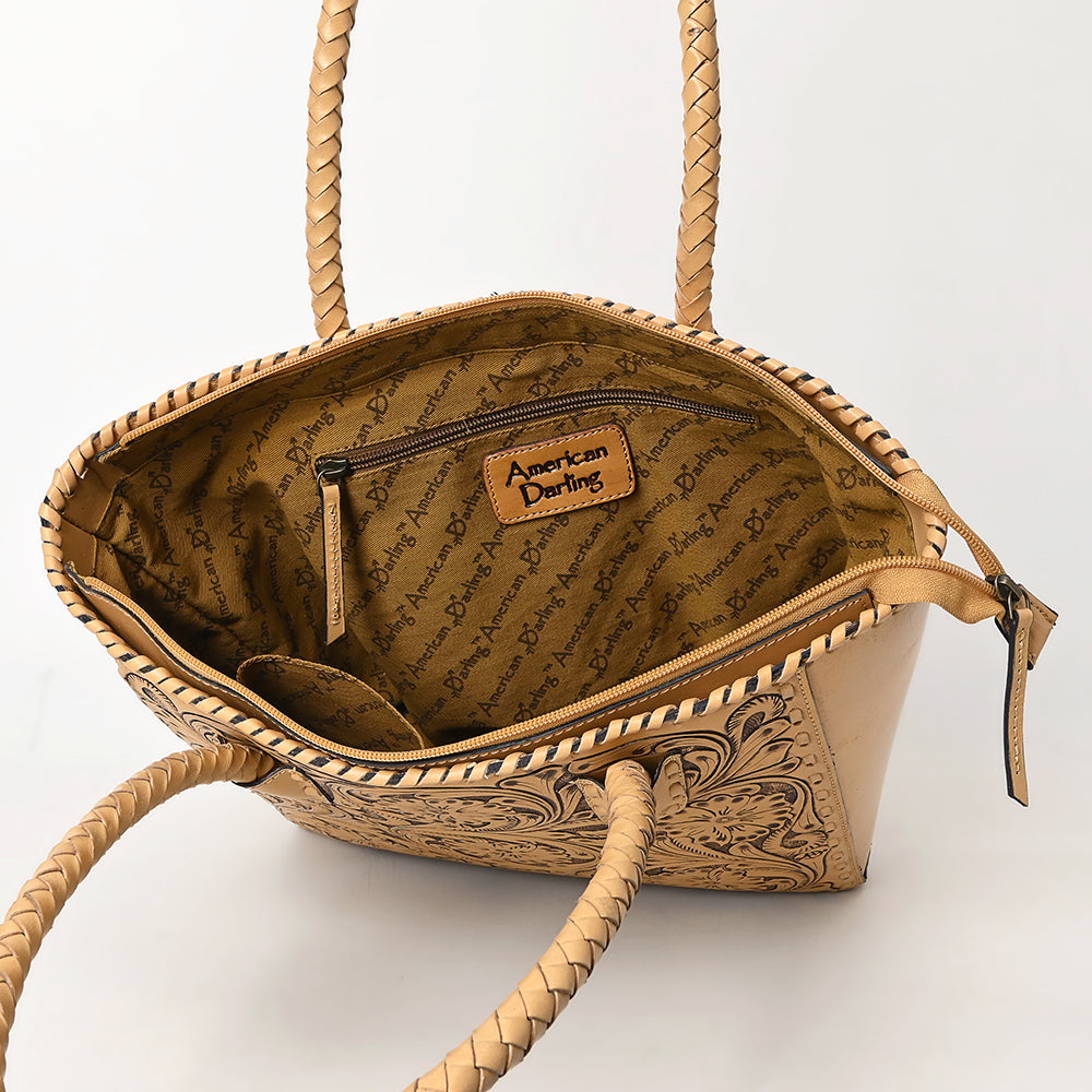 ADBGZ794 Hand-Tooled Leather Western Tote with Braided Handles - American Darling