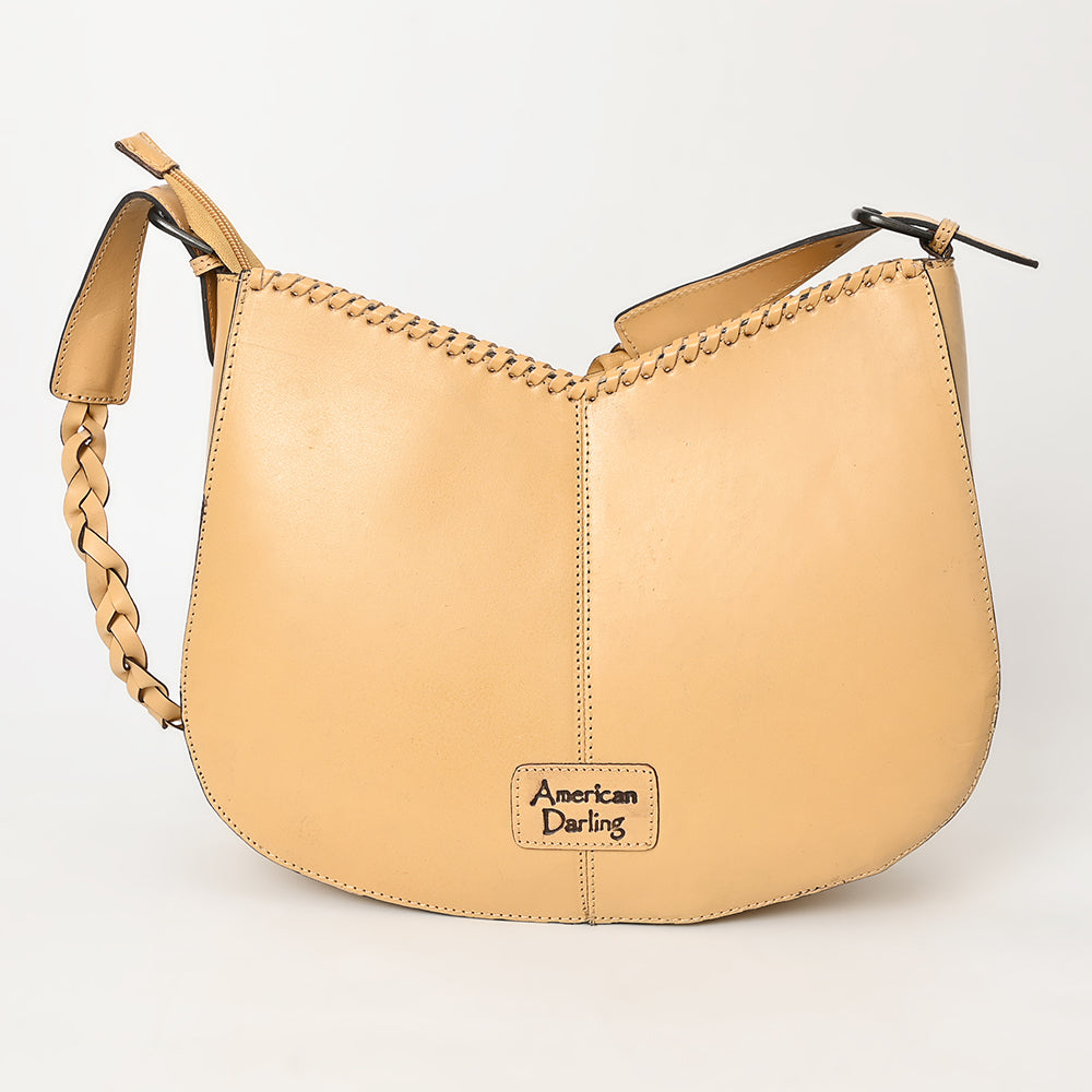 LC-ADBGZ795 Hand-Tooled Western Leather Hobo Bag - Floral Carving with Braided Strap