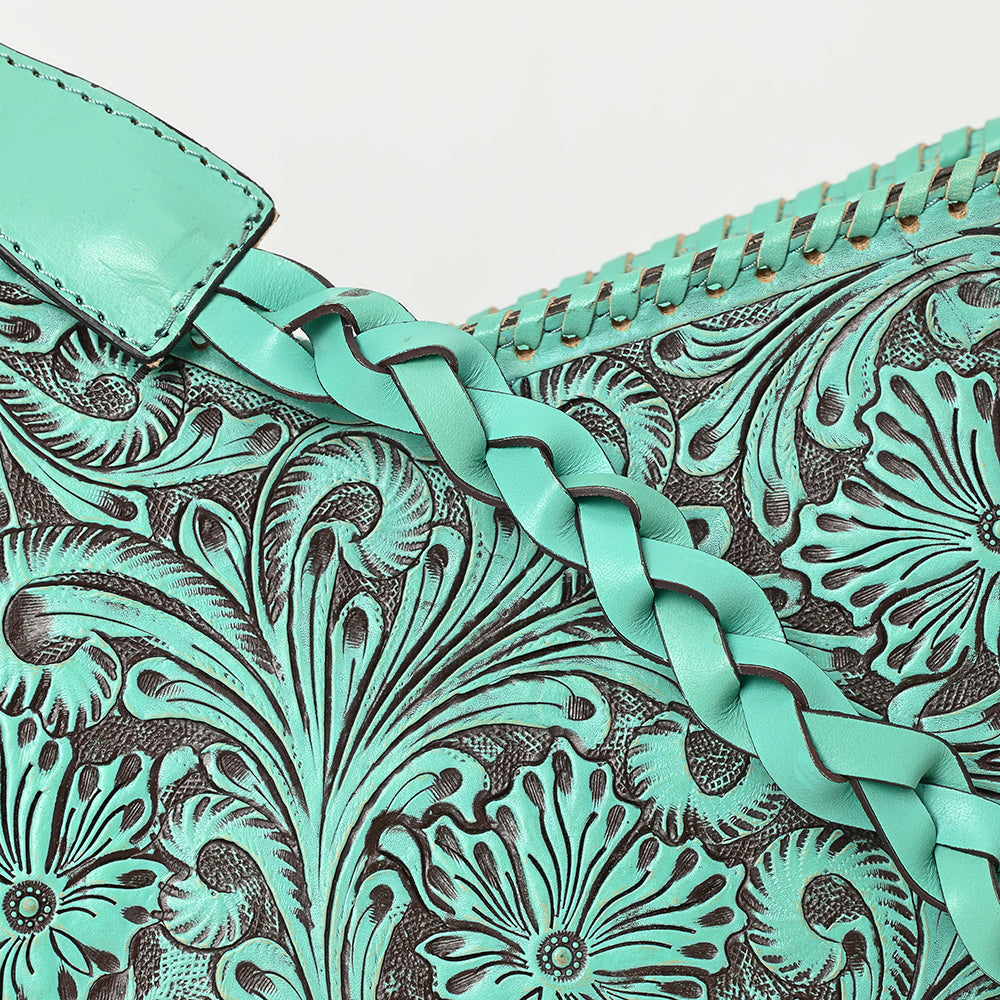 LC-ADBGZ795 Hand-Tooled Western Leather Hobo Bag - Floral Carving with Braided Strap