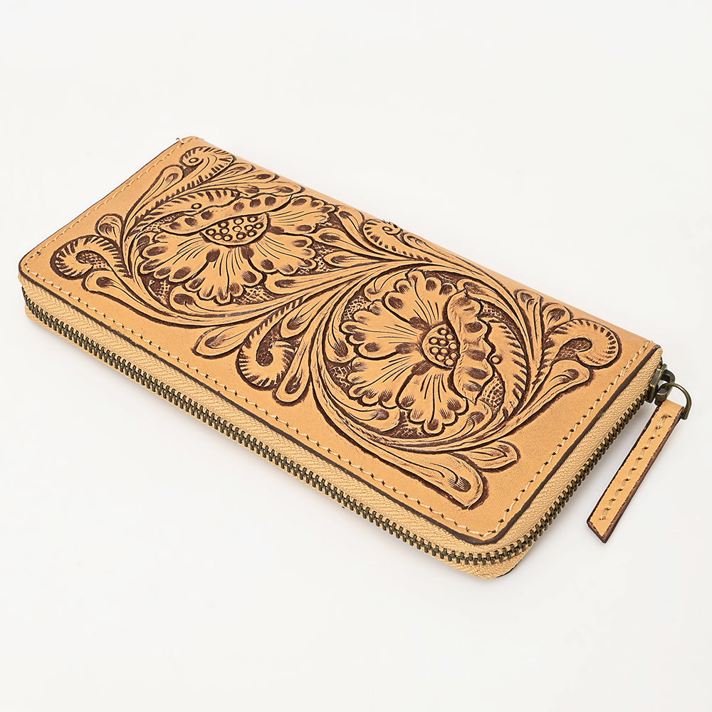 ADBGZ798 Hand-Tooled Genuine Leather Western Organiser - Floral Carving