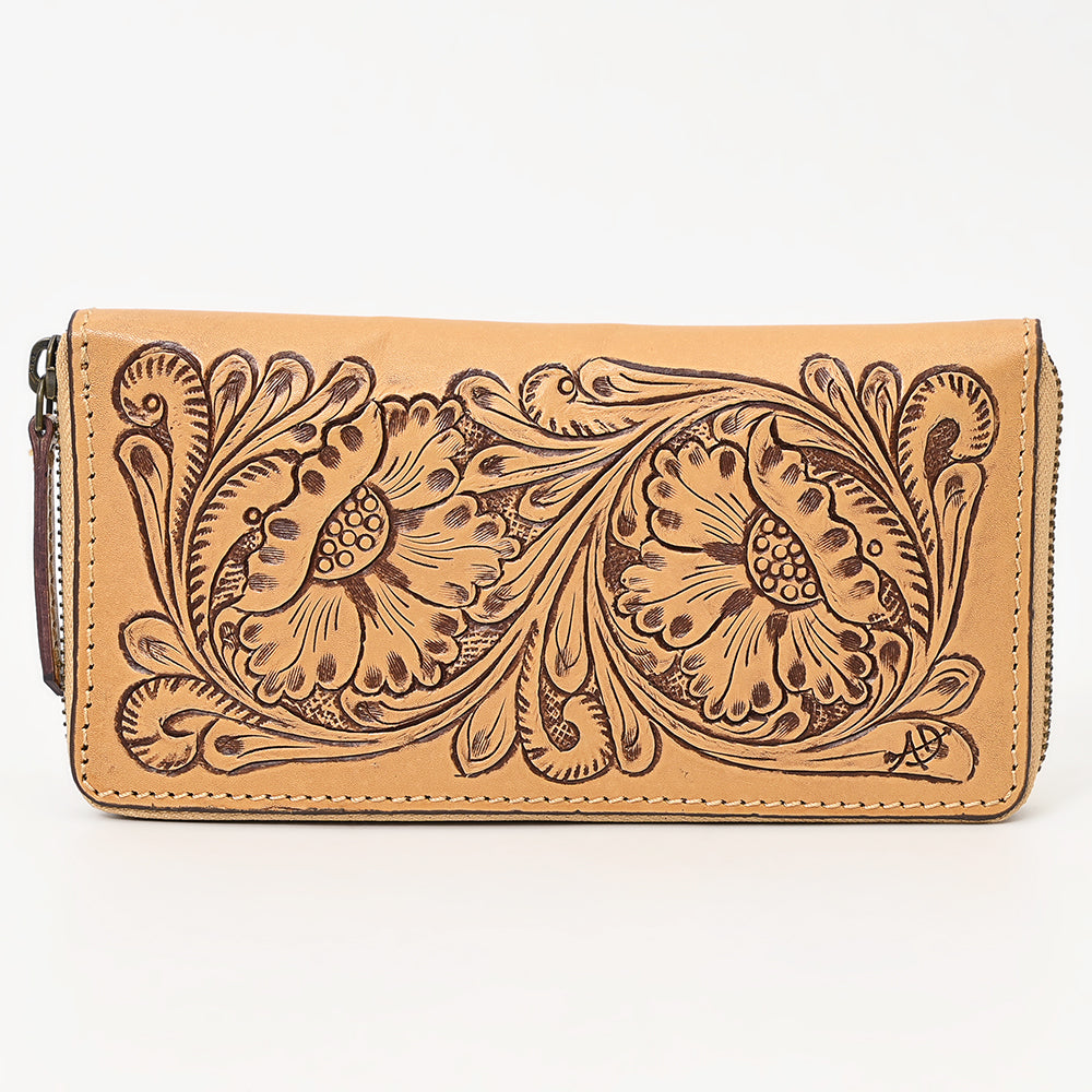 ADBGZ798 Hand-Tooled Genuine Leather Western Organiser - Floral Carving