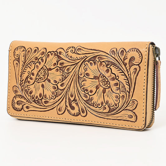 ADBGZ798 Hand-Tooled Genuine Leather Western Organiser - Floral Carving